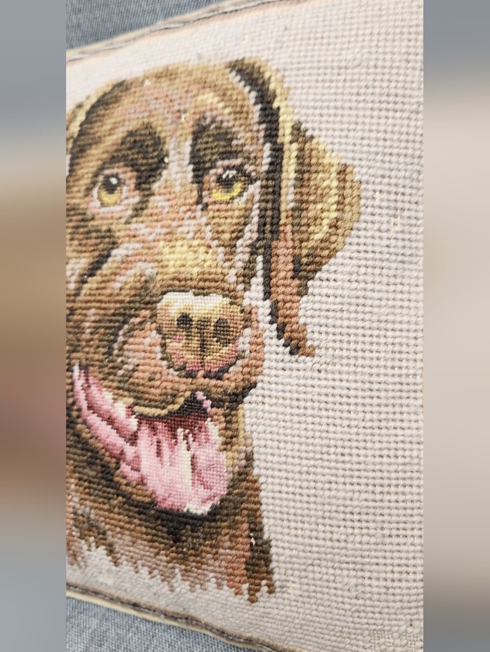Vintage Needlepoint Labrador / Lab 10 × 10 Picture Pillow. - Picture 2 of 6